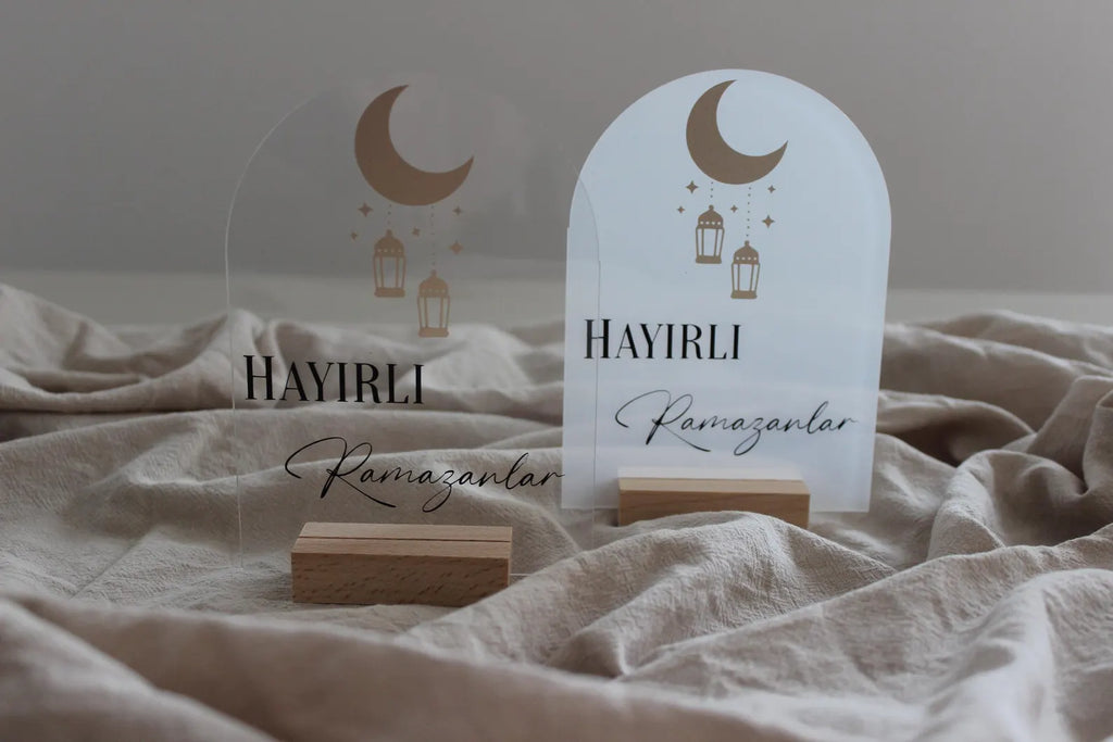 Ramadan Tischschild Acryl mit Holzständer | Eid Mubarak Deko