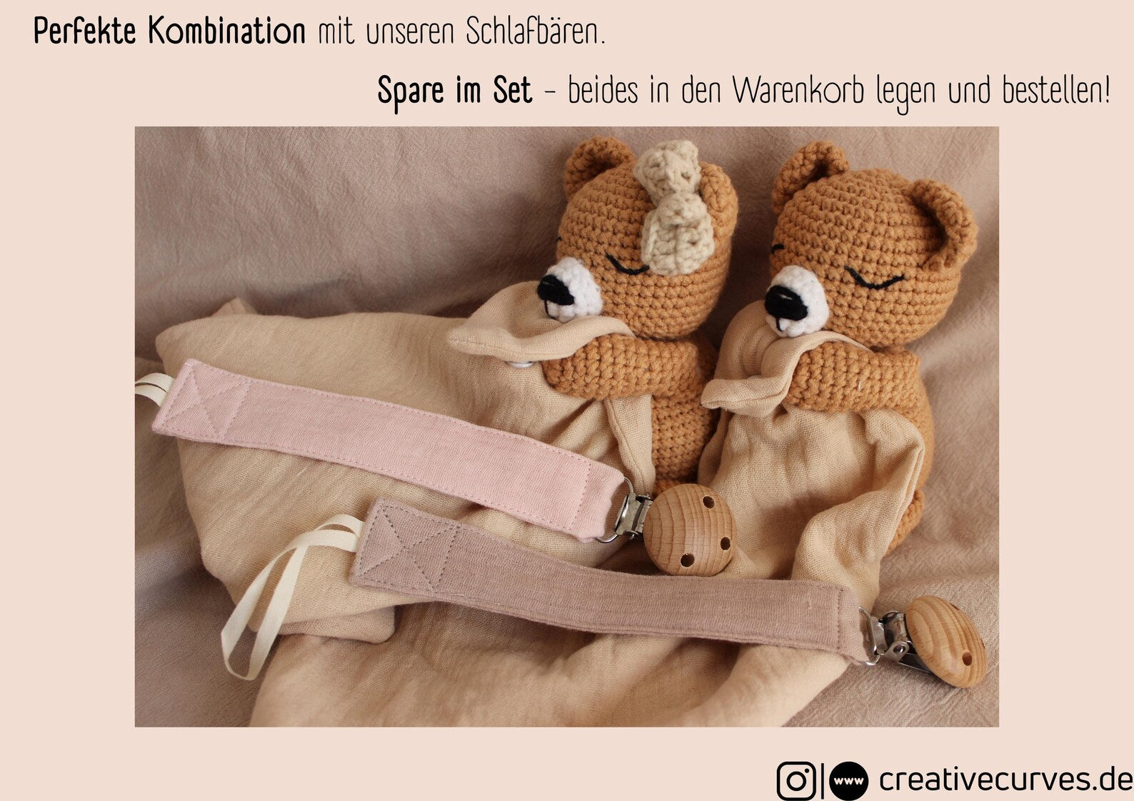 Schnullerkette mit Namen | Musselin & Holzclip